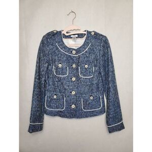 Vintage Cache Blue Tweed Old Money Boucle Classic Preppy Y2K Blazer Jacket